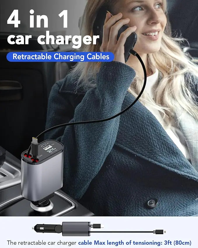 Grab&Go 66W 4-in-1 Retractable Car Charger