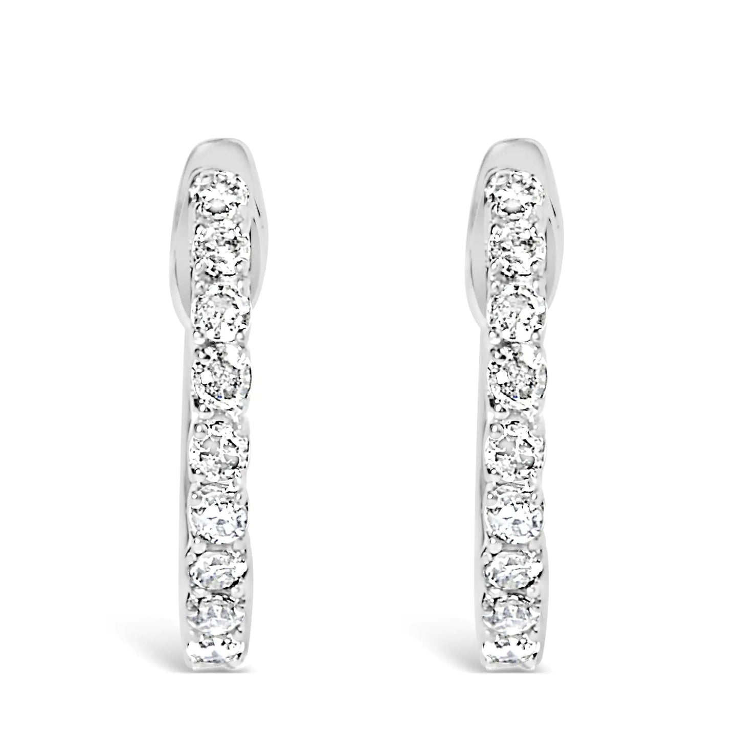 .925 Silver 1/6 Cttw Diamond Hoop Earrings