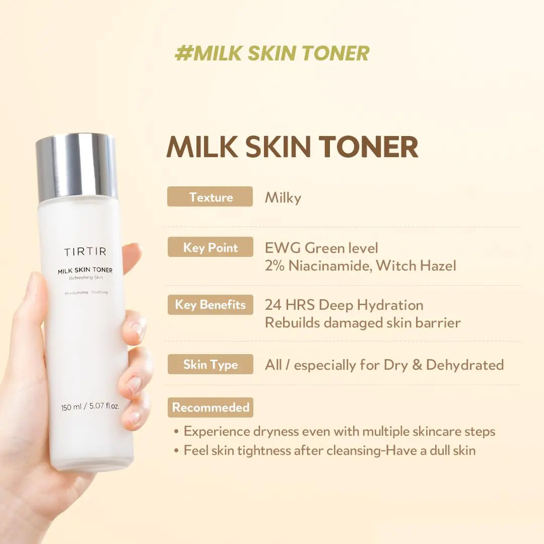 TIRTIR Vegan Milk Skin Toner | 4% Niacinamide Hydration, Pore Minimizer for Sensitive Skin, 0.67 Fl Oz