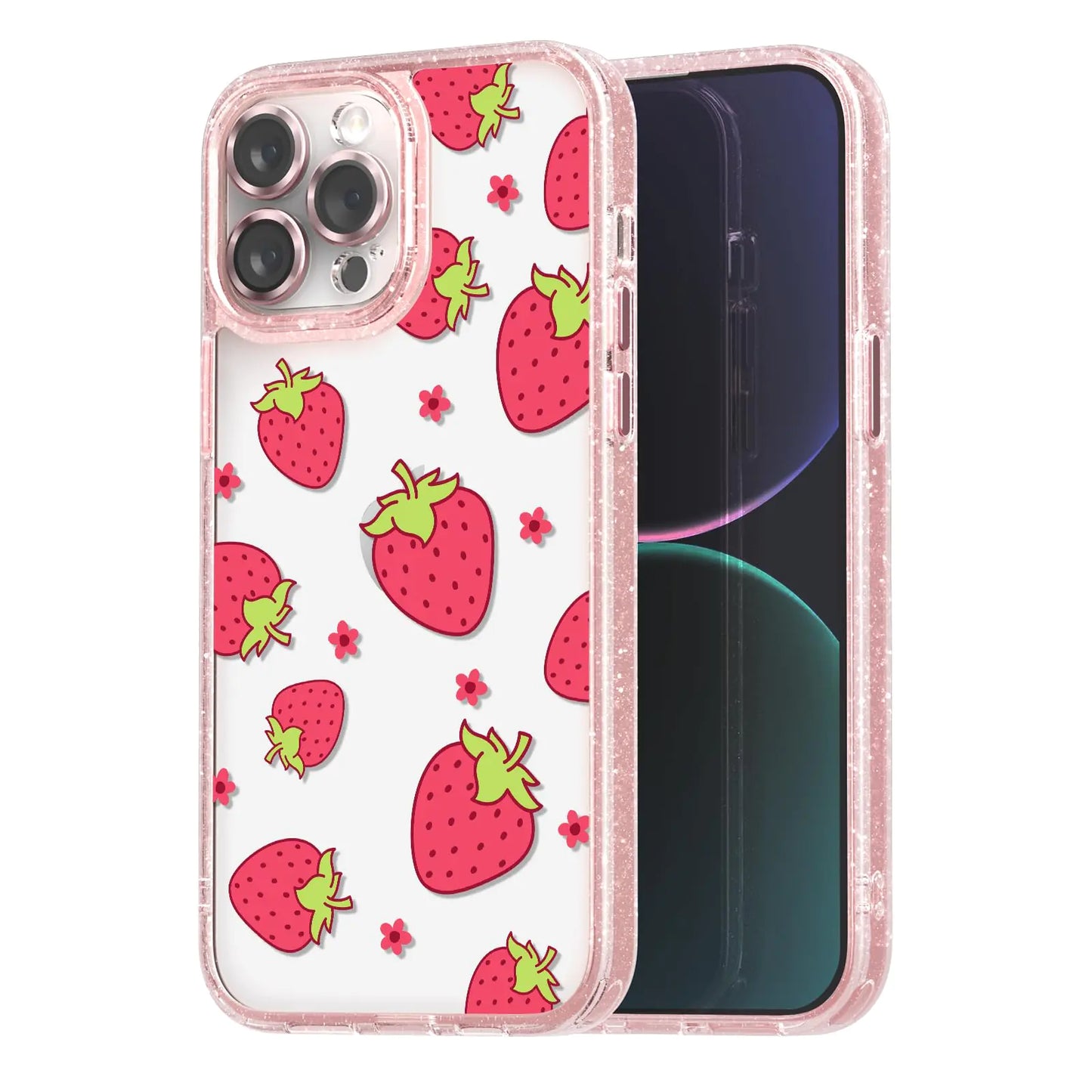 iPhone 13 Pro Max Glitter Pink Strawberry Case