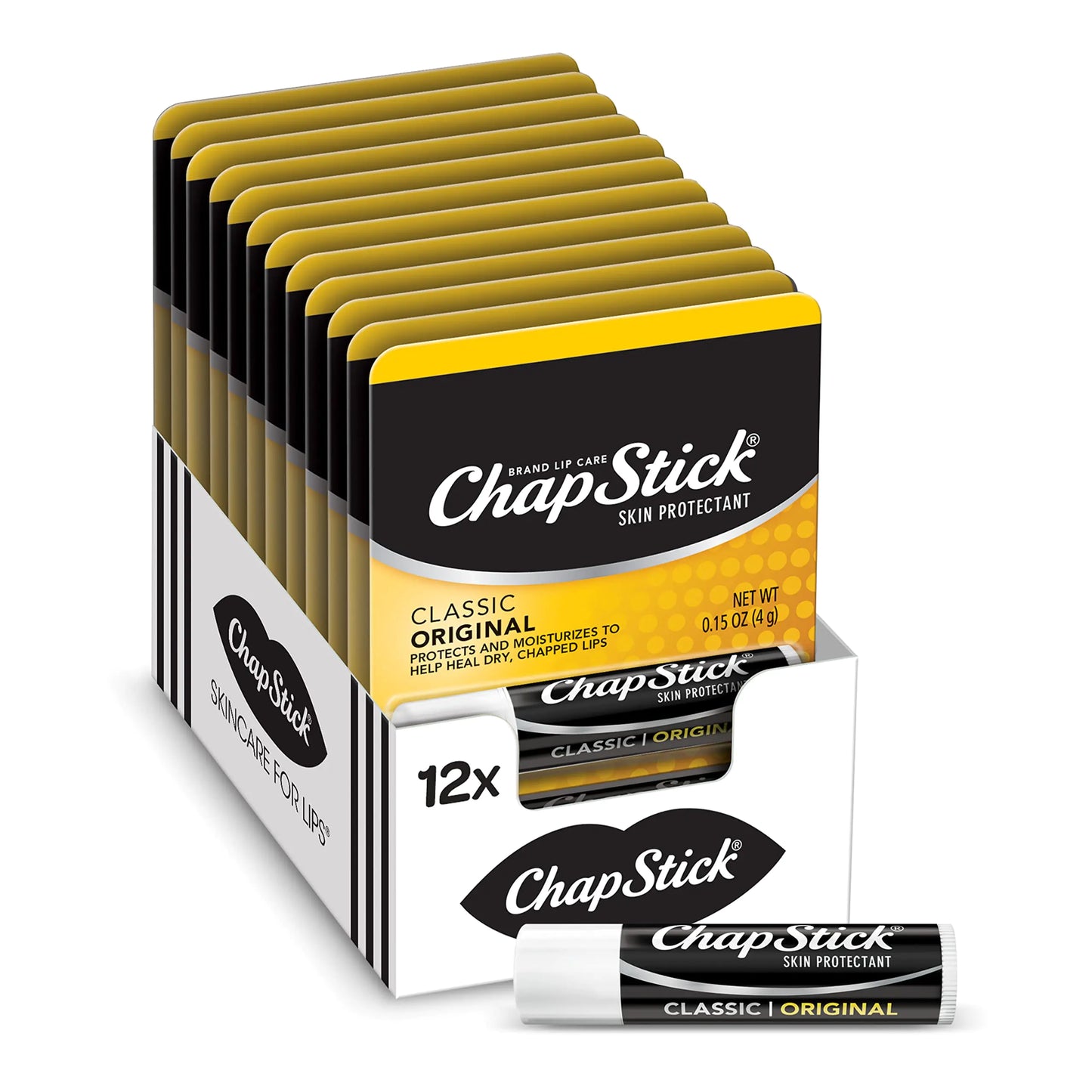 ChapStick Original Classic Lip Moisturizer, 0.15 Oz - Pack of 12