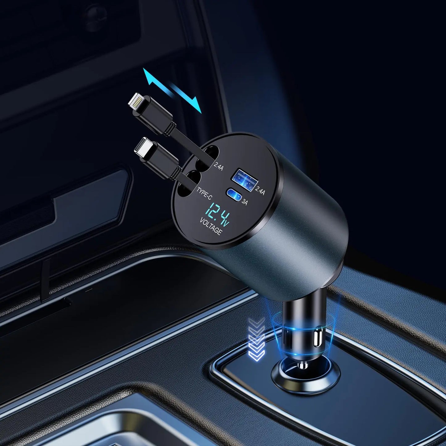 Grab&Go 66W 4-in-1 Retractable Car Charger