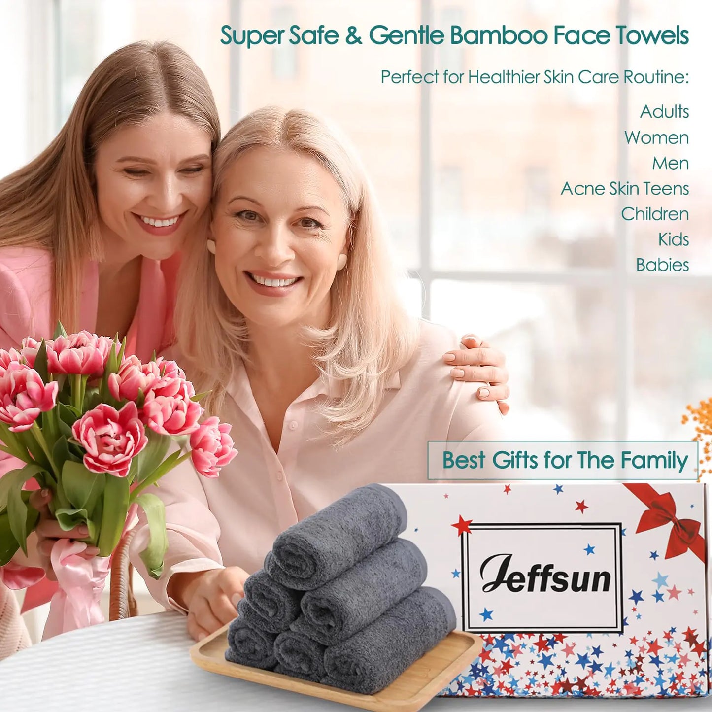 JEFFSUN SoftSkin 12-Pack Face Towels, 10x10 Grey Washcloths